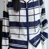 Casual Elegant Hooded Zipper Striped Color Block Knit Cardigan