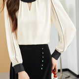 Front Cut-Out Long Sleeve Satin Blouse - 2 Colors Available