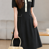 Elegant Commuter V-neck Color Contrast Dress