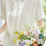 Light Luxury Commuter Beaded Vertical Stripe Chiffon Blouse
