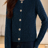Casual Commuter Grid Texture Crew Neck Single-Breasted Knit Cardigan