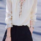 Exquisite Elegant V‑Neck Tie Beaded Long‑Sleeve Shirt