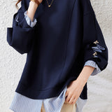 Layered Look Drop Shoulder Striped Contrast Sweatshirt