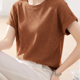 Casual Cuffed Waffle Crew Neck T-Shirt