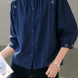Temperament Bow Embroidery Short Sleeve Blouse