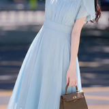 Elegant Pleated Ruffle Chiffon Ruffle Sleeve Dress