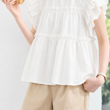 Casual Ruffled Spliced Flutter Sleeve Blouse