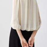 Casual Vertical Textured Ruched Lantern Sleeve Blouse