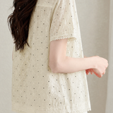 Exquisite Polka Dot Short-Sleeve Shirt With Lace Splicing