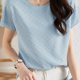 Temperament Polka Dot Jacquard Texture Short Sleeve T-Shirt