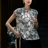 Exquisite Elegant V-Neck Floral Print Short-Sleeve Blouse