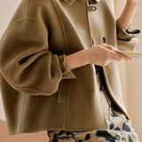 Simple Drop Shoulder Stand Collar Melton Coat