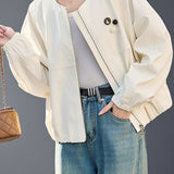 Elegant Commuter Crew Neck Zip Long-Sleeve Coat