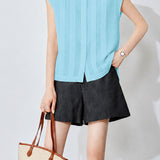 Commuter Stand Collar Vertical Pin-tuck Blouse