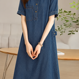 Casual Lapel Half Placket Loose Denim Dress