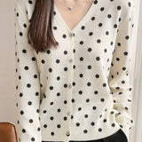 Elegant Commuter Polka Dot Print Tencel Long-Sleeve Knit Top