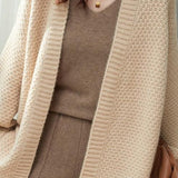 Open Collar Full Opening Buttonless Shawl Knit Jacquard Plain Cardigan