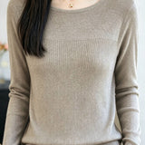 Commuter Spliced Ribbed Big Round Neck Knit Sweater
