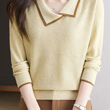 Contrast color hollow - out knitted sweater
