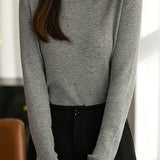Elegant Polo Collar Cuff Slit Ribbed Knit Sweater