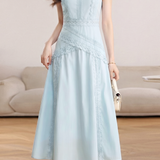 Elegant Lace Spliced Sleeveless Waisted Dress