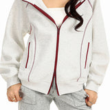 Casual Color Contrast Stitched Hooded Zipper Long Sleeve Coat