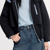 Casual Stand Collar Hooded Zip Drawstring Long Sleeve Coat