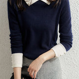 Contrasting Chelsea Collar Button Decor Knit Top