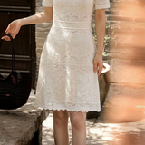 Elegant Dating Waist-Cinched Short-Sleeve Knit Dress