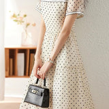 Ruffle Collar Small Floral Flock Flare Dress with Lining