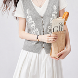 Casual Knit Vest Spliced V-neck T-shirt