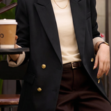 Exquisite Commuter Double Breasted Metal Button Contrast Blazer