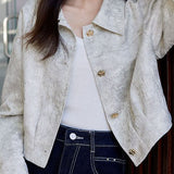 Elegant Commuter Textured Jacquard Cropped Lapel Jacket