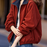 Casual Color‑Block Lapel Long Sleeve Reversible Jacket