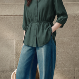 Elegant Commuter Tie Waist Lapel Seven-Quarter Sleeve Blouse