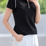 Casual Commuter Contrast Line Half-Zip Polo Tee