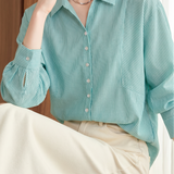 French Commuter Striped Button Front Blouse
