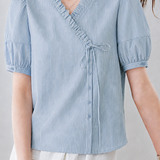 Vintage Commuter Ruffle Tie Striped Blouse