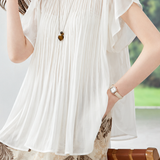 Graceful Commuter Vertical Pleated Flutter Sleeve Chiffon Blouse