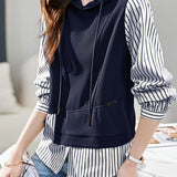 Mixed Material Striped Panel Hoodie
