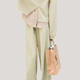 Casual Versatile Striped Sweatshirt and Pants Three-Piece Set