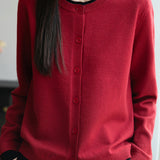 Casual Crew-Neck Fake Two-Piece Paneled Cardigan
