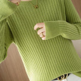 Casual Minimalist Solid-Color Ribbed Texture Knitted Top