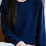 Casual Crew-Neck Fake Two-Piece Paneled Cardigan