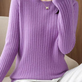 Casual Minimalist Solid-Color Ribbed Texture Knitted Top