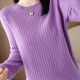 Casual Minimalist Solid-Color Ribbed Texture Knitted Top