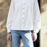 French Elegant Ruched Crinkled Texture Blouse
