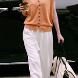 Casual Commuter V-Neck Button Knit Short-Sleeve Cardigan