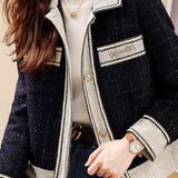 Stand Collar Glitter Decor Jacket with Lining