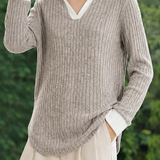 Casual Color-Block Spliced Ribbed Knit Top